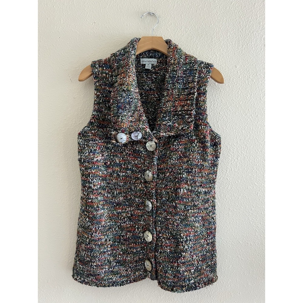Kintamani Vintage Marled Knit Sweater Vest M Mother of Pearl Buttons Whimsigoth